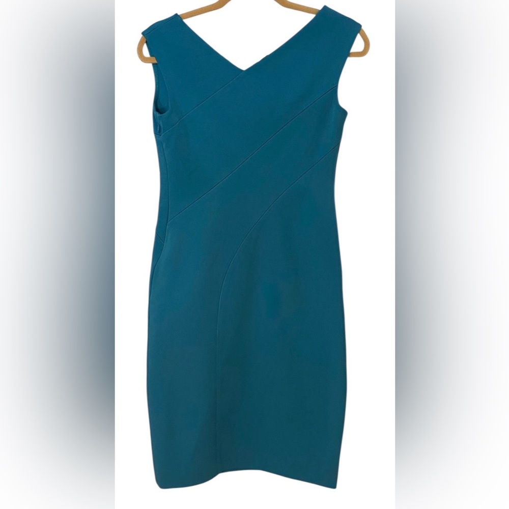 Lafayette 148 New York Women’s Teal Stretch Sheath Dress Size 6 Geometric Seams